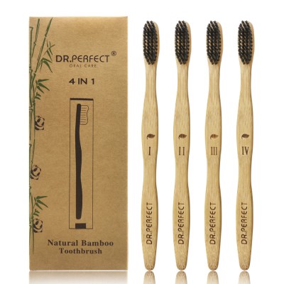 Pack Of 4 100%  Biodegradable Nylon Bristles BPA-Free Bamboo Toothbrush  With High quality